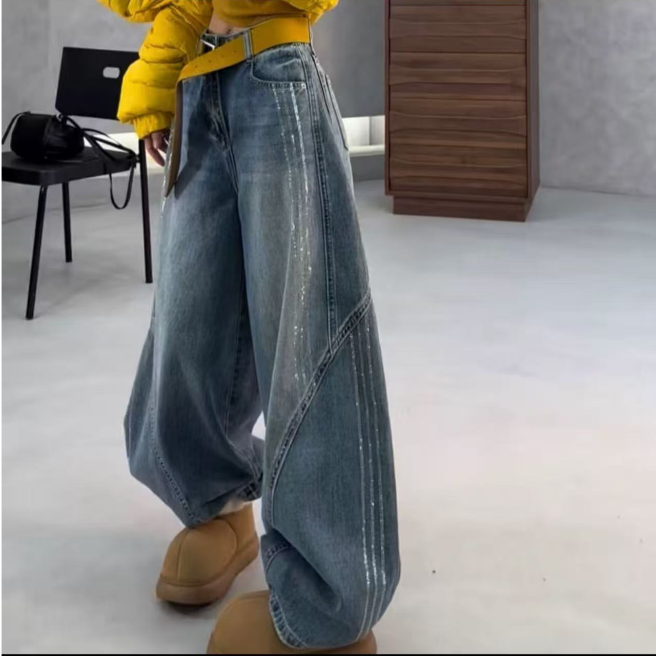 【谢婷婷原创】6051#年货精品春款爆闪烫钻蓝牛仔裤女（不带腰带）
