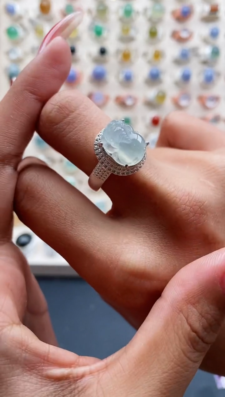 【闪购商品】翡翠戒指未镶嵌缅甸天然A货翡翠444 6+7