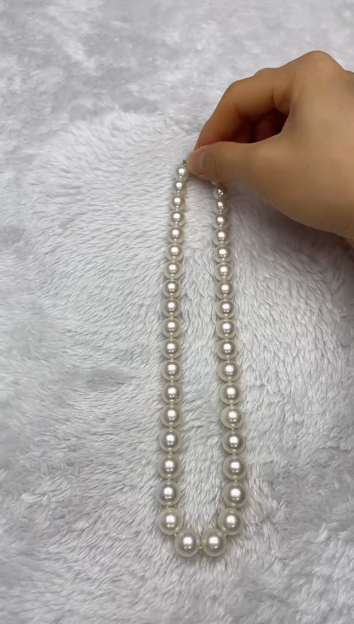 项链银S925镶嵌海水珍珠澳白9-12mm