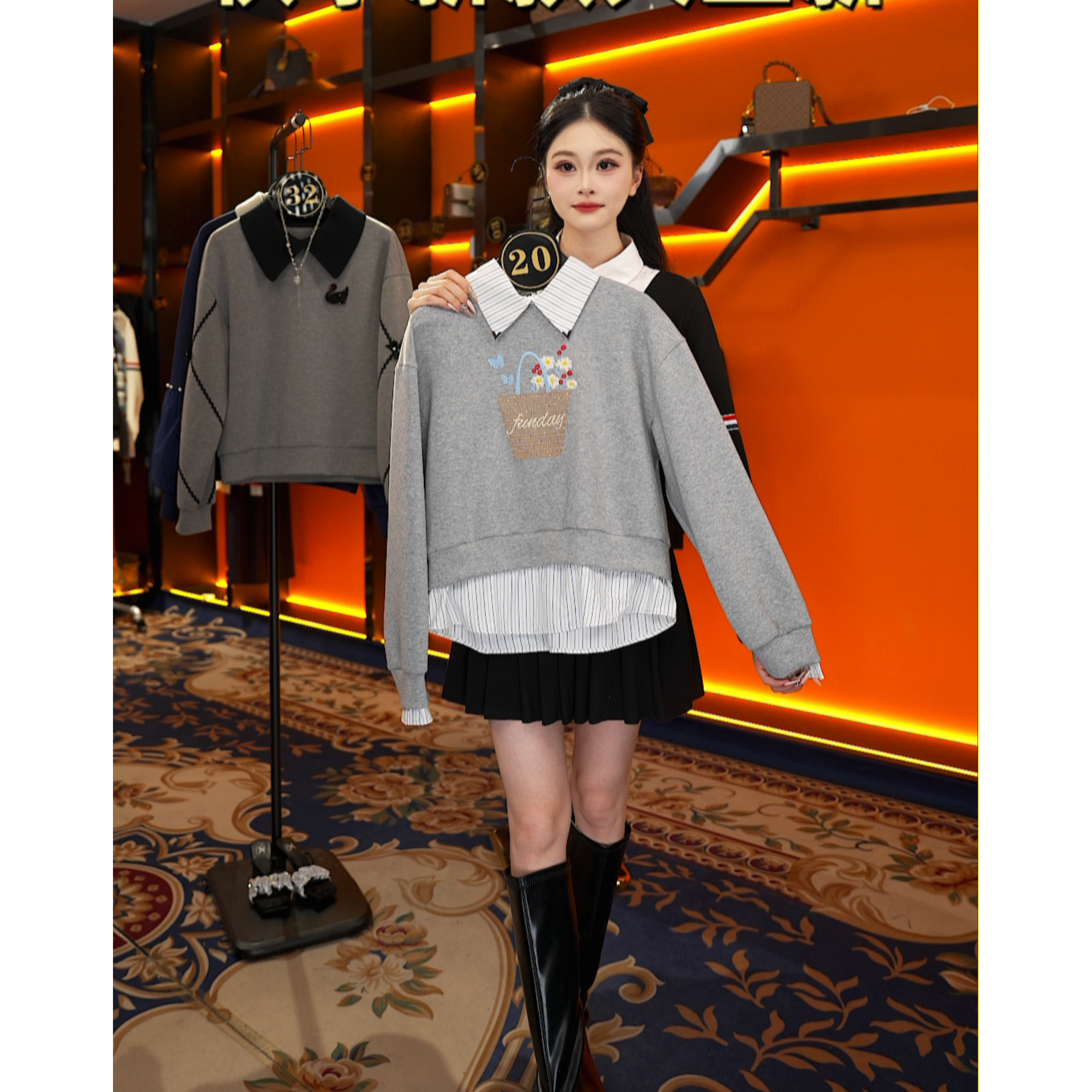 【XY】【20】秋季新款领假两件百搭休闲风女款卫衣NH-Q0319