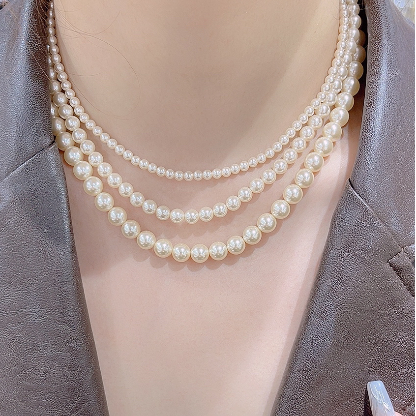 铜合金仿珍珠项链 施家裸珠叠戴时尚百搭精致珠珠项链801