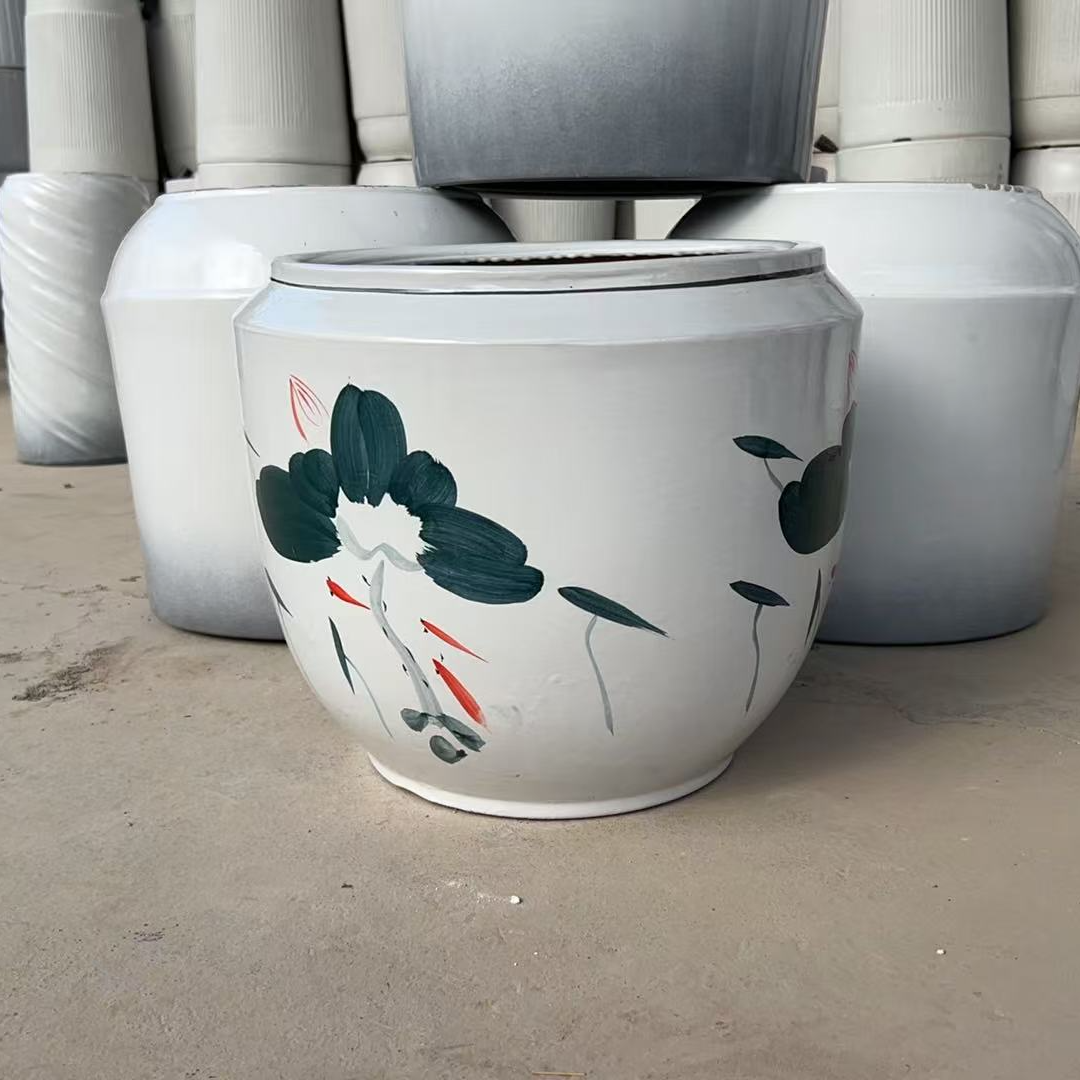 手绘荷花釉下彩收口陶瓷花盆杜鹃花“绣球红舞姬红枫