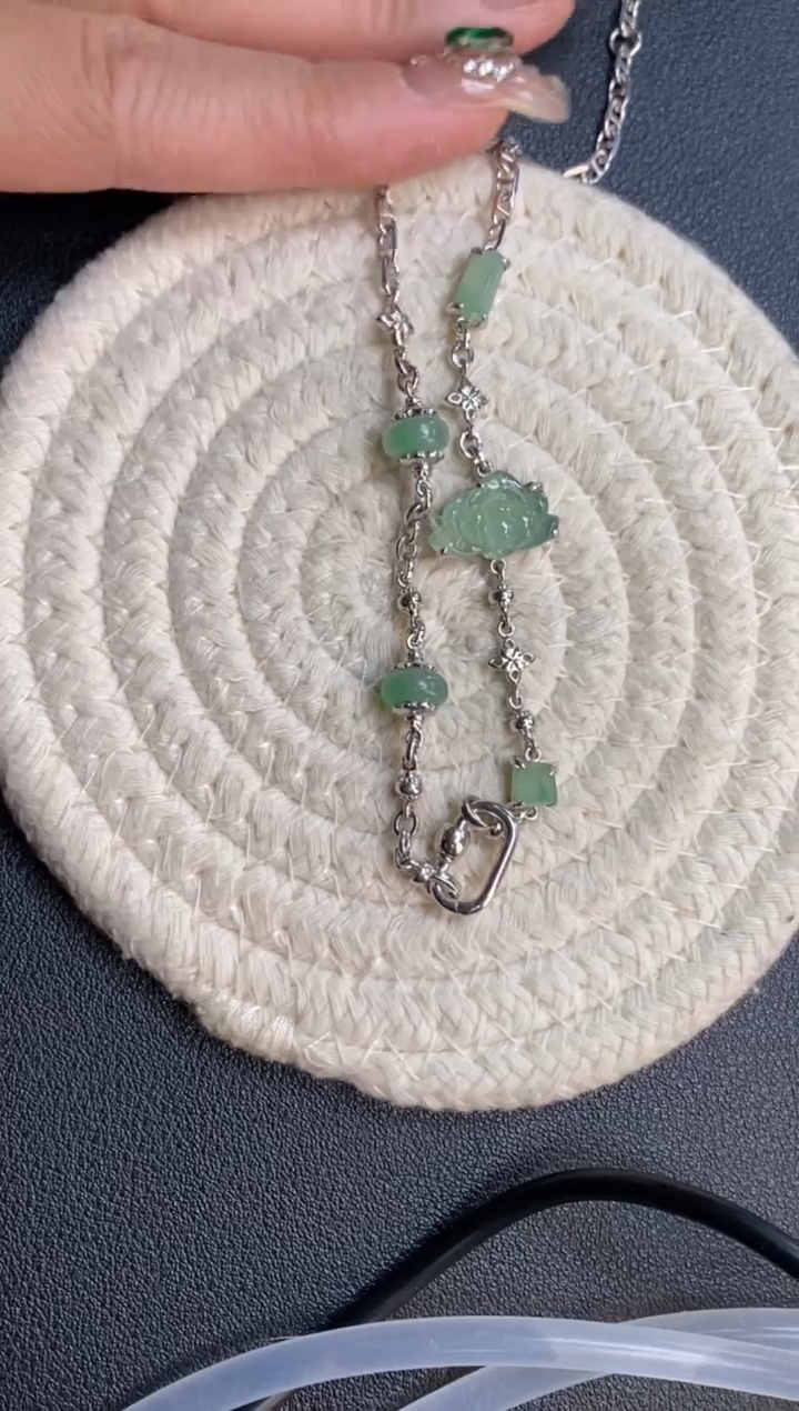 颈饰银S925镶嵌翡翠净货16855