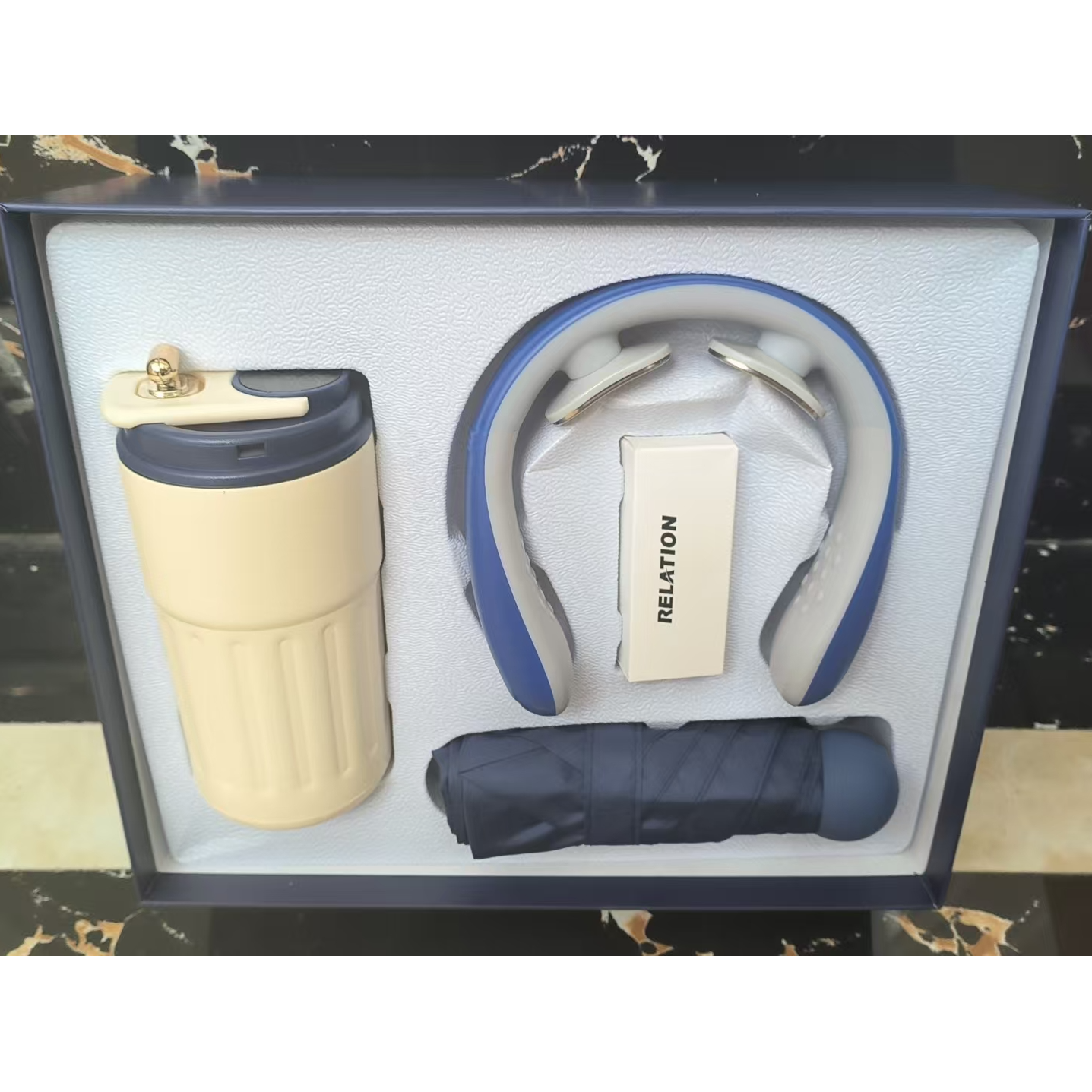 蓝色商务礼品套装保温杯咖啡杯套装