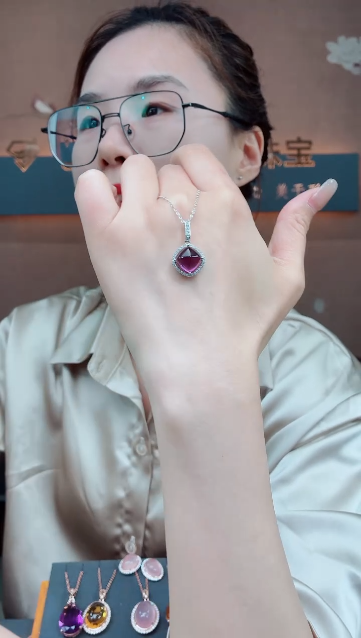 吊坠银S925镶嵌紫晶紫晶吊坠