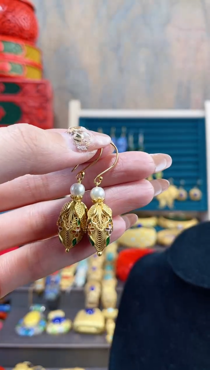 【闪购商品】非遗绝技花丝镶嵌耳环