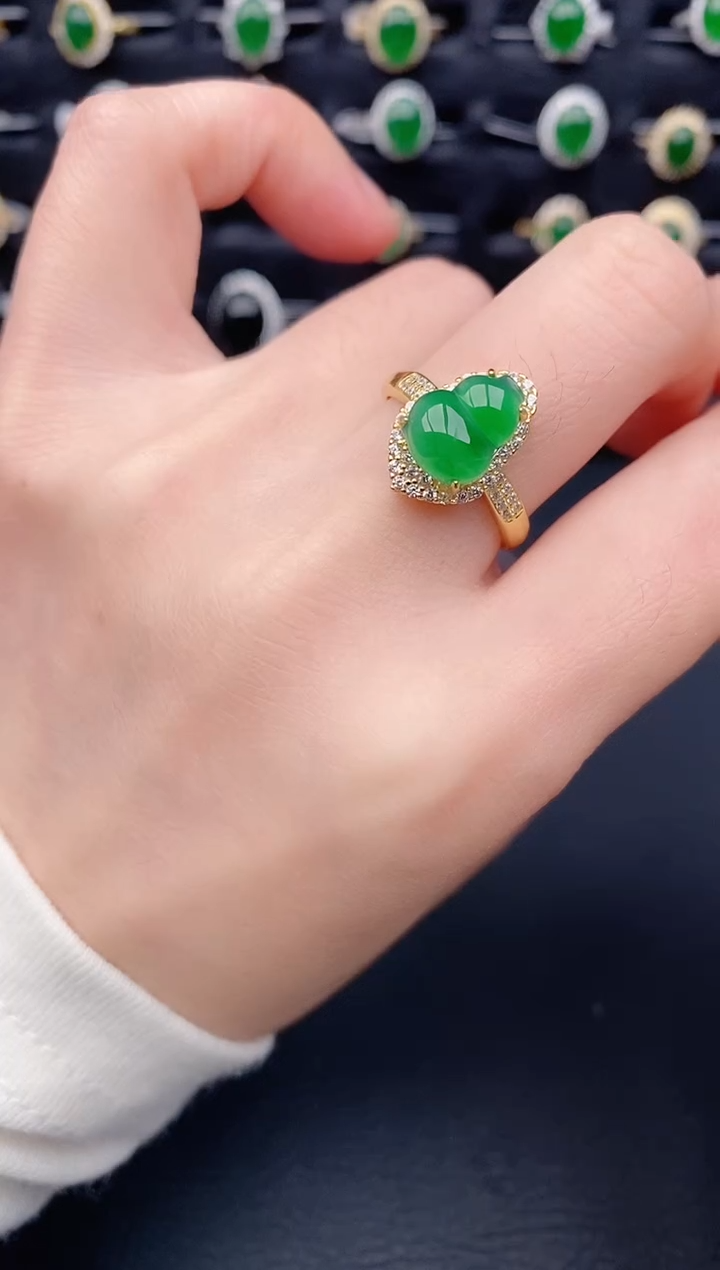 银S925镶嵌戒指翡翠天然a货翡翠75