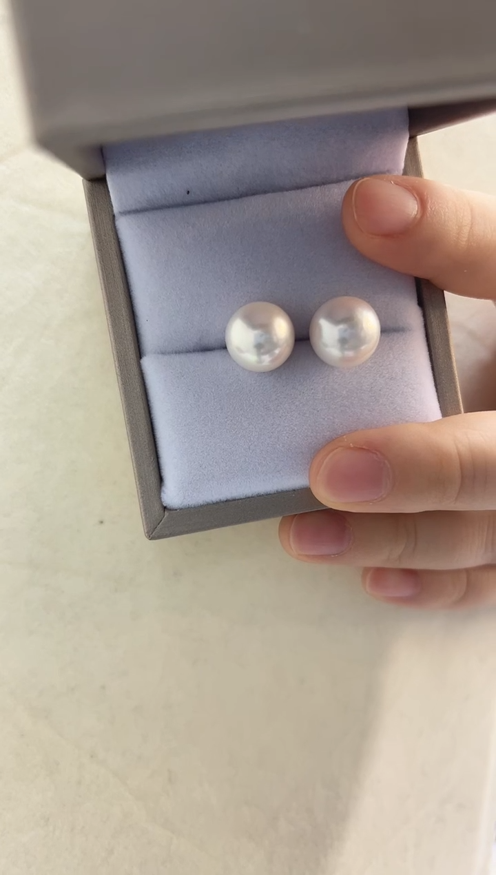 银S925镶嵌耳饰淡水珍珠11-12耳钉
