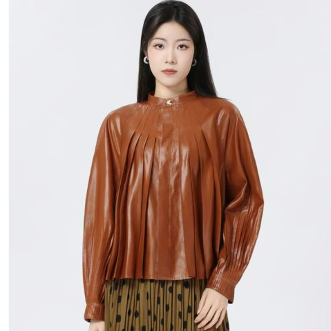 AMASS/阿玛施新款时尚早春压褶蓬袖老风长袖衬衫休闲百搭530014