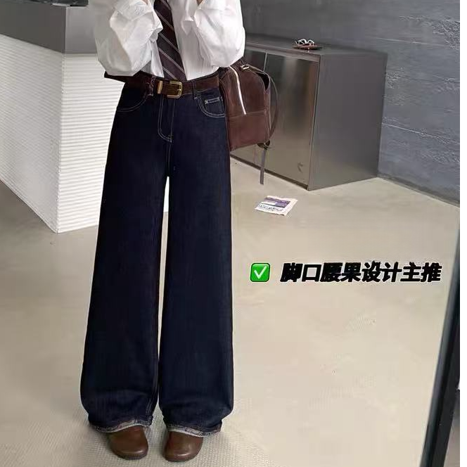 清~（香香9285）植绒牛仔裤窄版休闲裤女