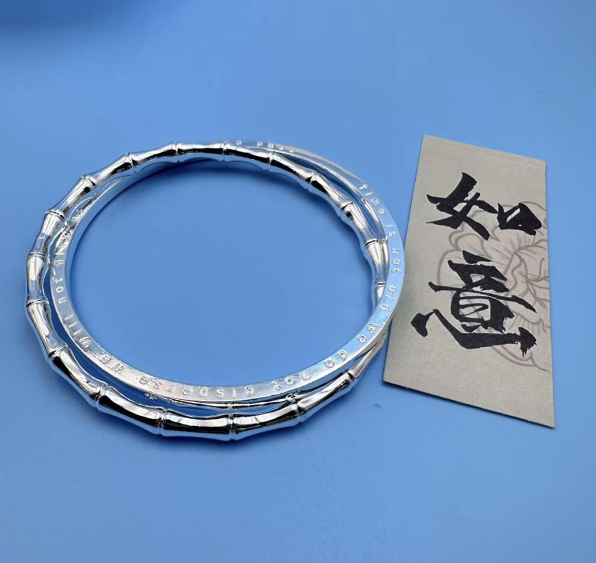 足银手镯 足银999双环四叶草竹节闭口银手镯小众国风送情人节礼物