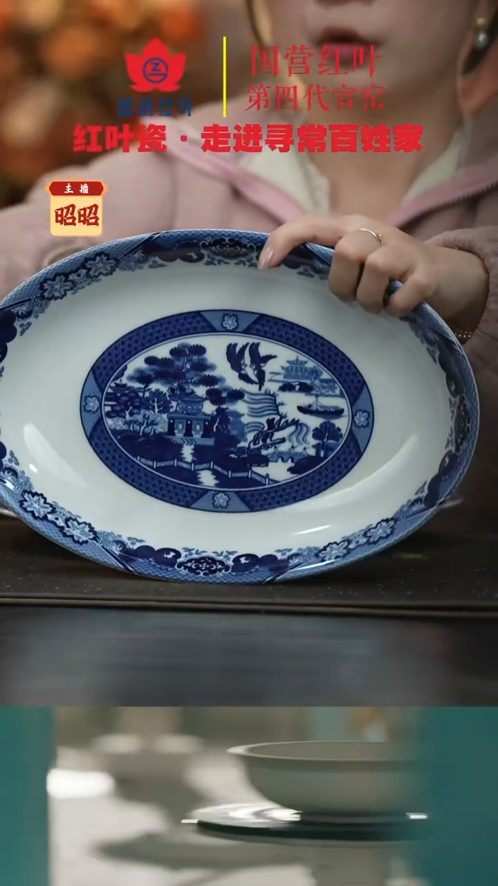 陶瓷1个微瑕古典园林12英寸深鱼盘