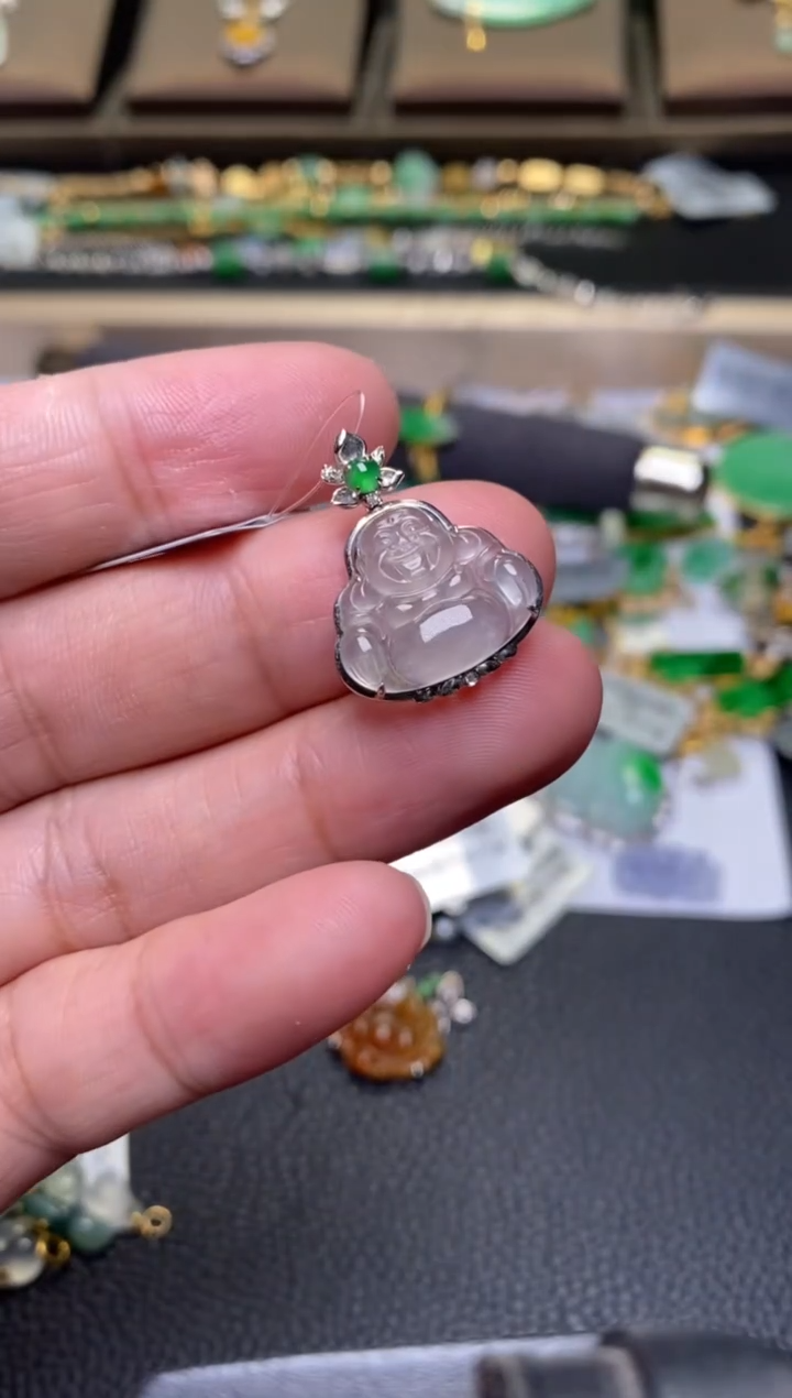 翡翠18K金镶嵌颈饰净货37284