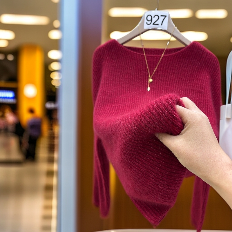 【阿雅】新年小一字领韩版慵懒风亮丝厚款女士全羊毛衫