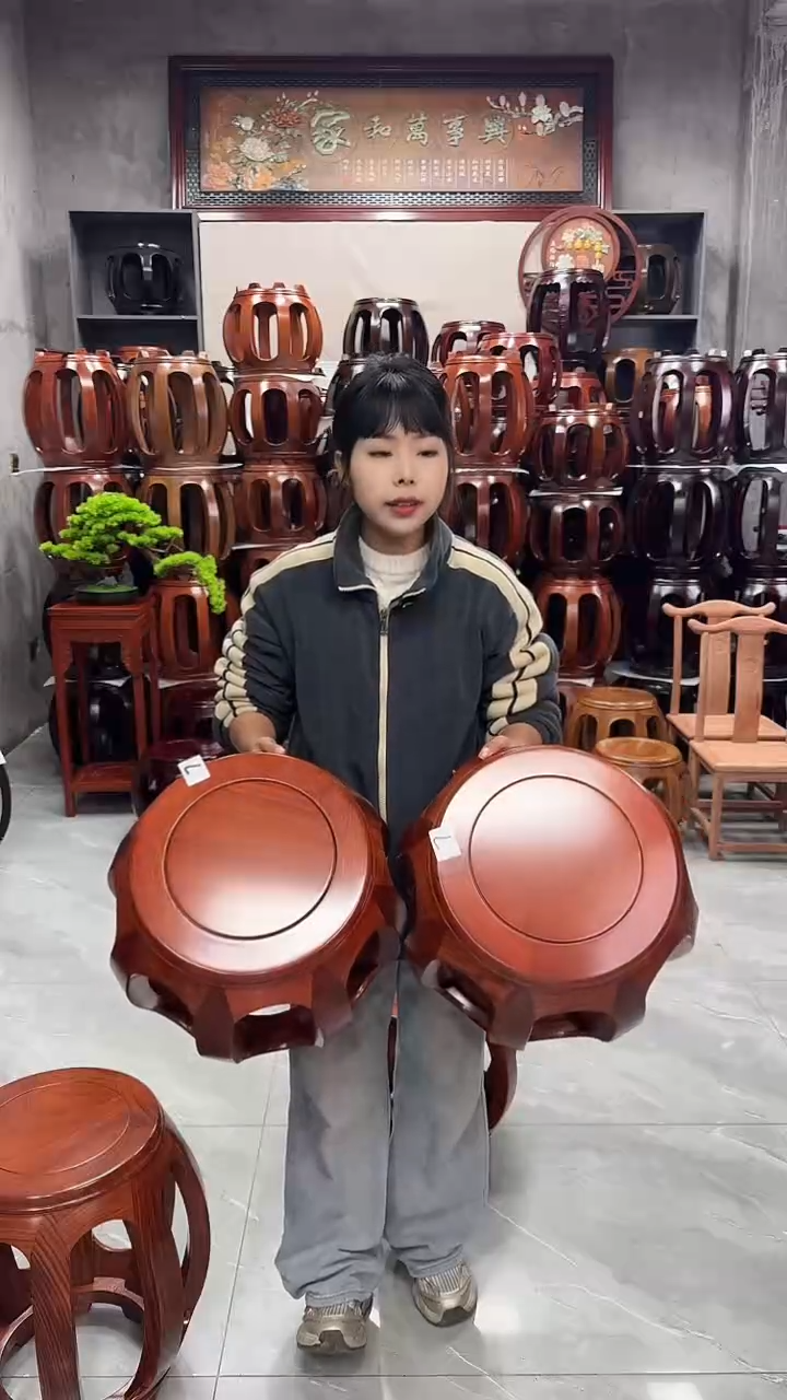 【闪购商品】花梨木类家具花梨木花梨色小号鼓凳一对