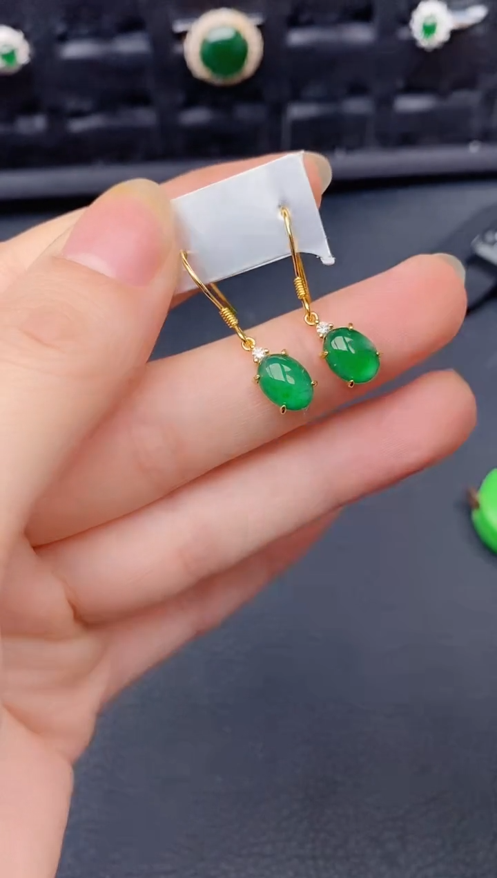 银S925镶嵌翡翠耳饰天然a货翡翠293