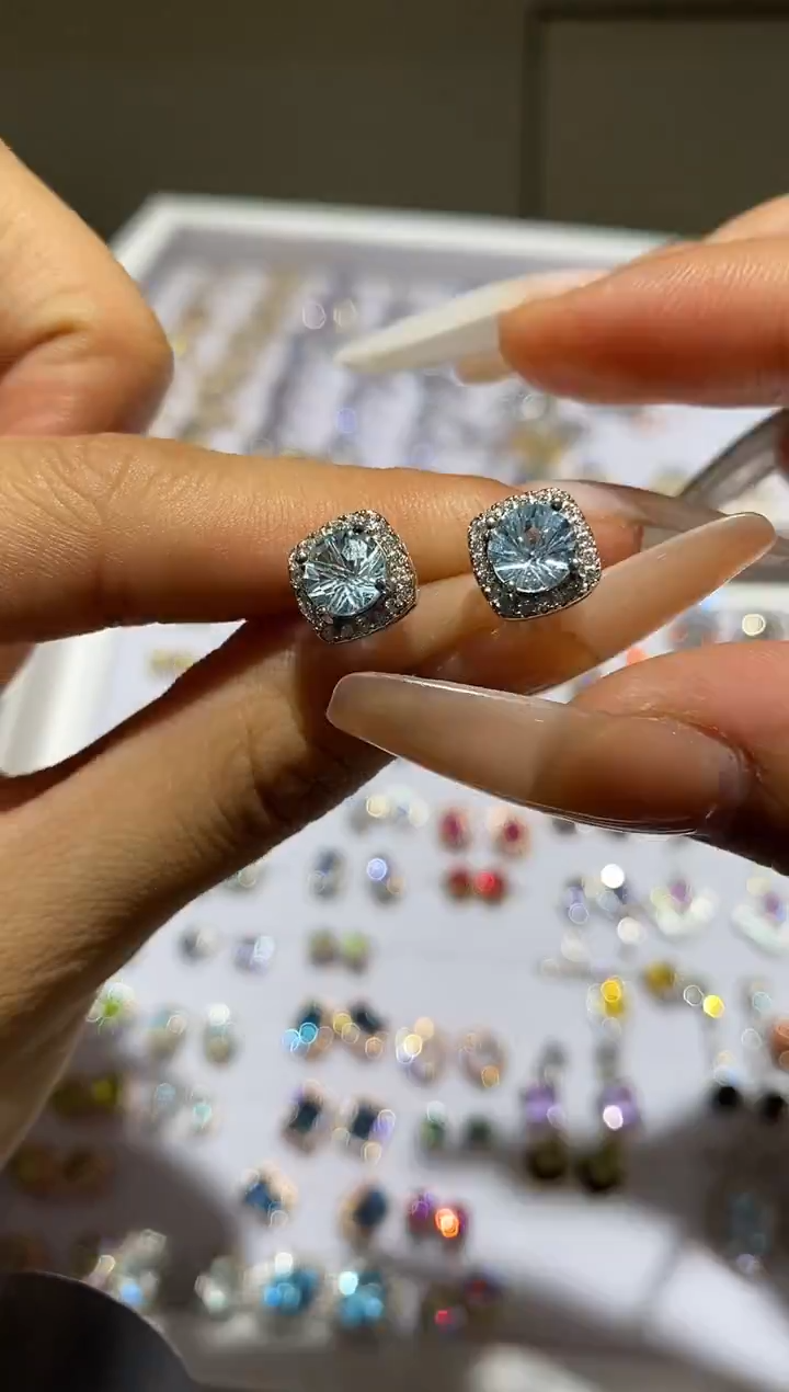 银S925镶嵌耳坠海蓝宝石耳钉