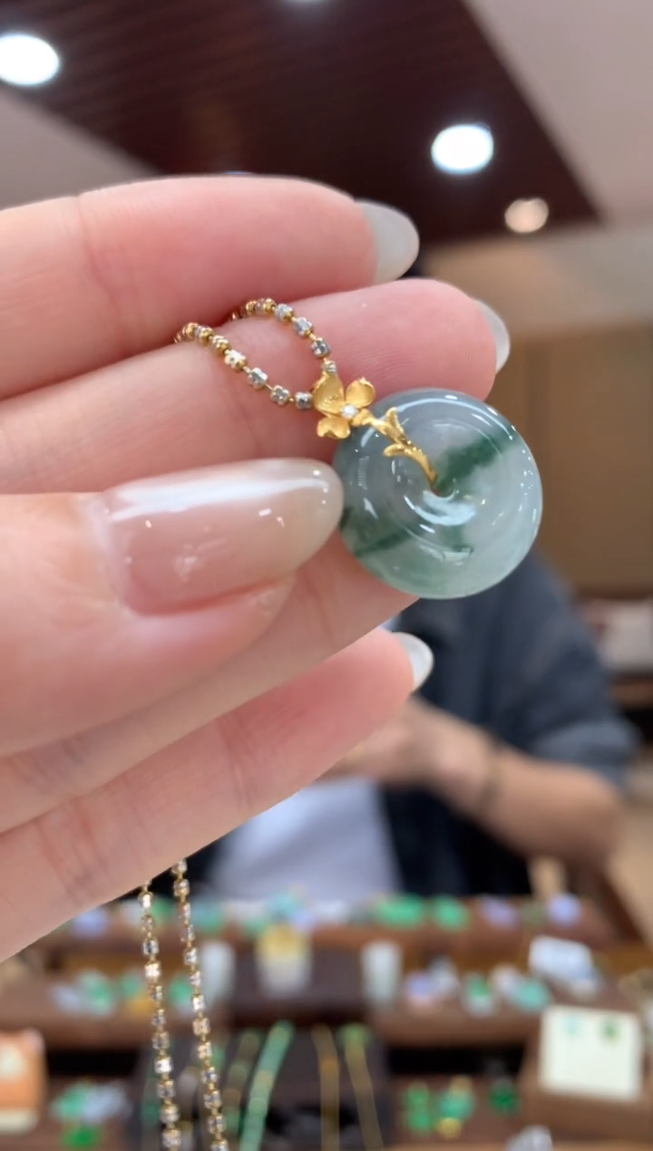 翡翠18K金镶嵌吊坠(不含链)平安扣