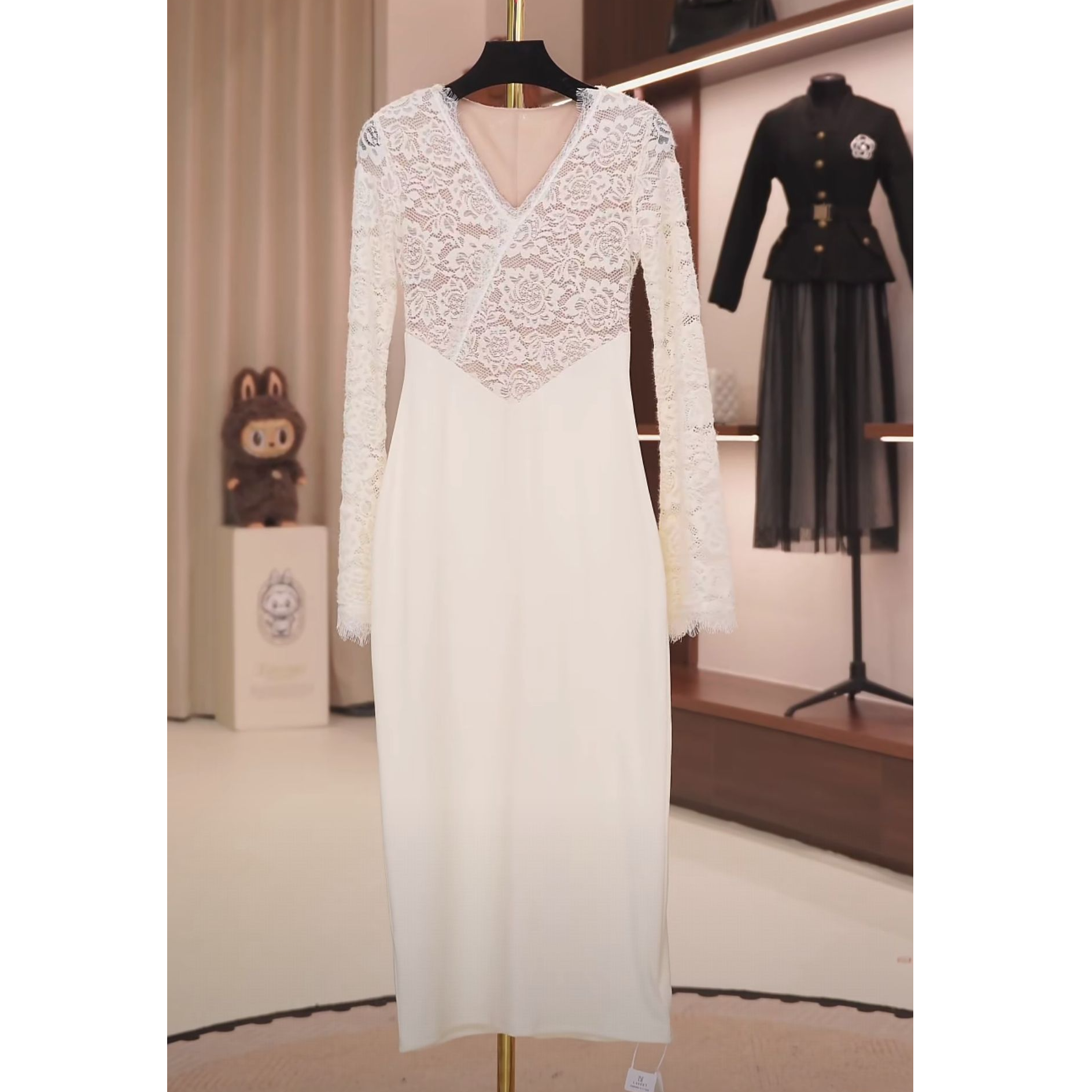 V领鱼尾裙A字裙赫本风定染连衣裙长裙女装时尚显瘦kk194