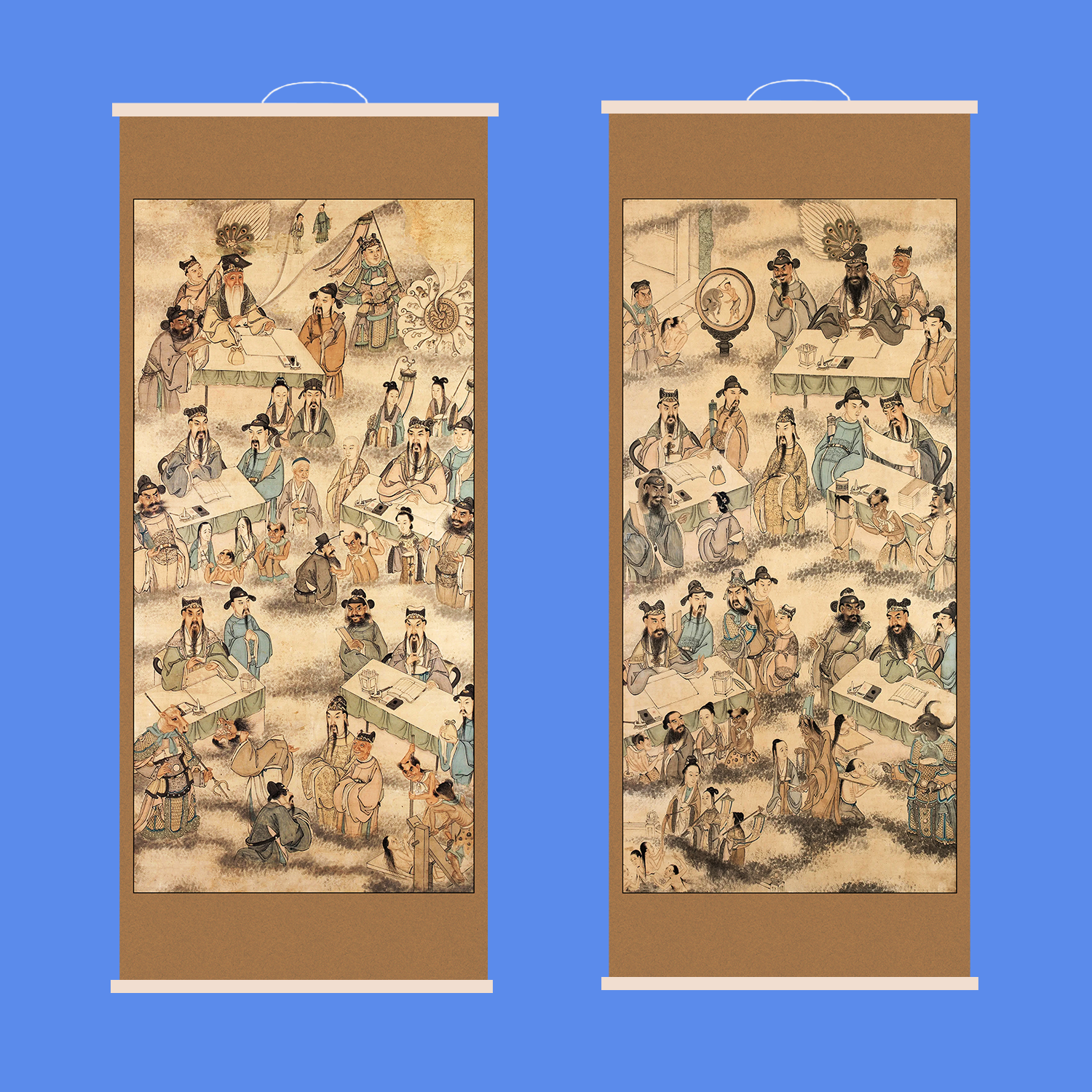 左右十殿阎王画像左十殿右十殿画像左右十王道场法场专用木轴挂画