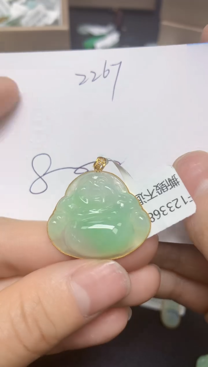 【闪购商品】翡翠18K金镶嵌挂件天然翡翠A货