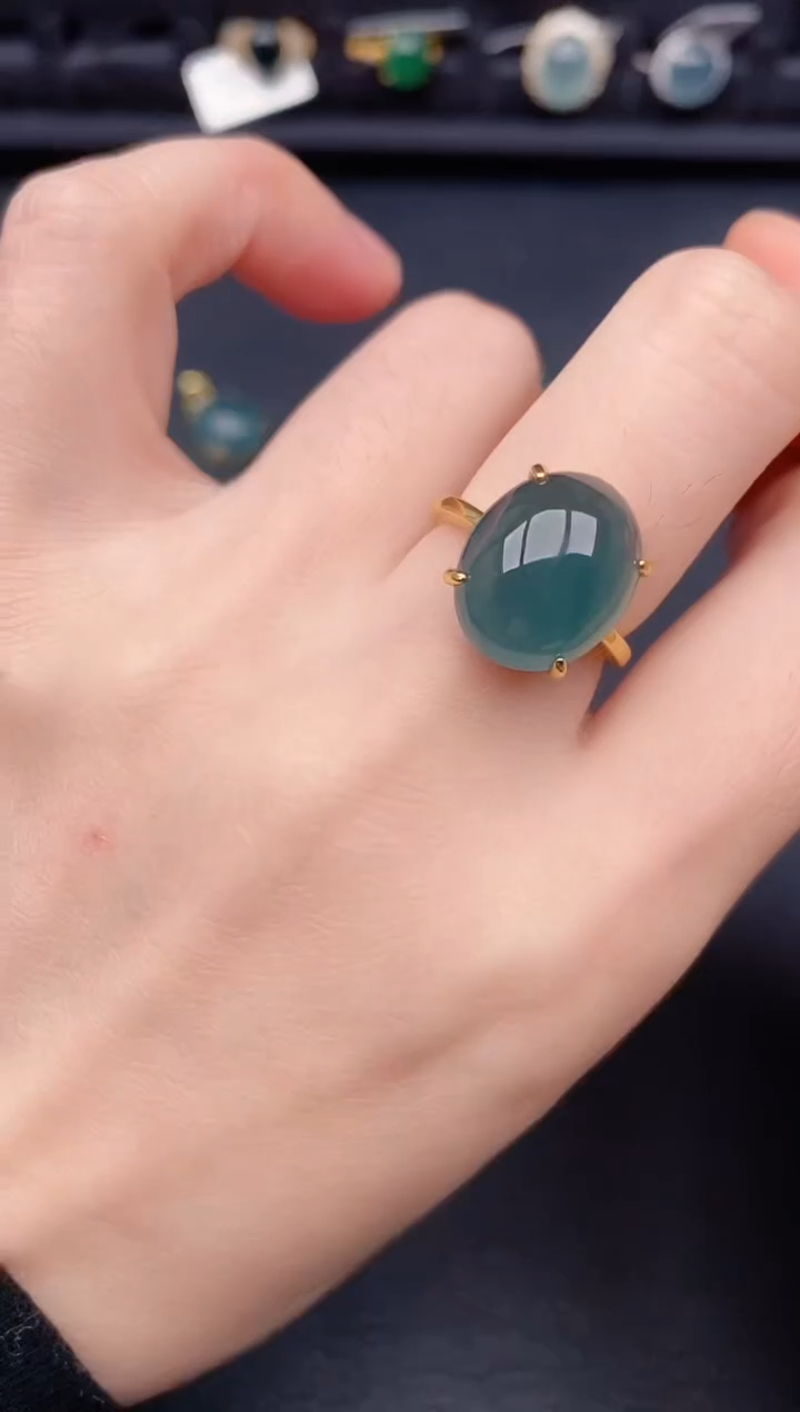 银S925镶嵌戒指翡翠天然a货翡翠459