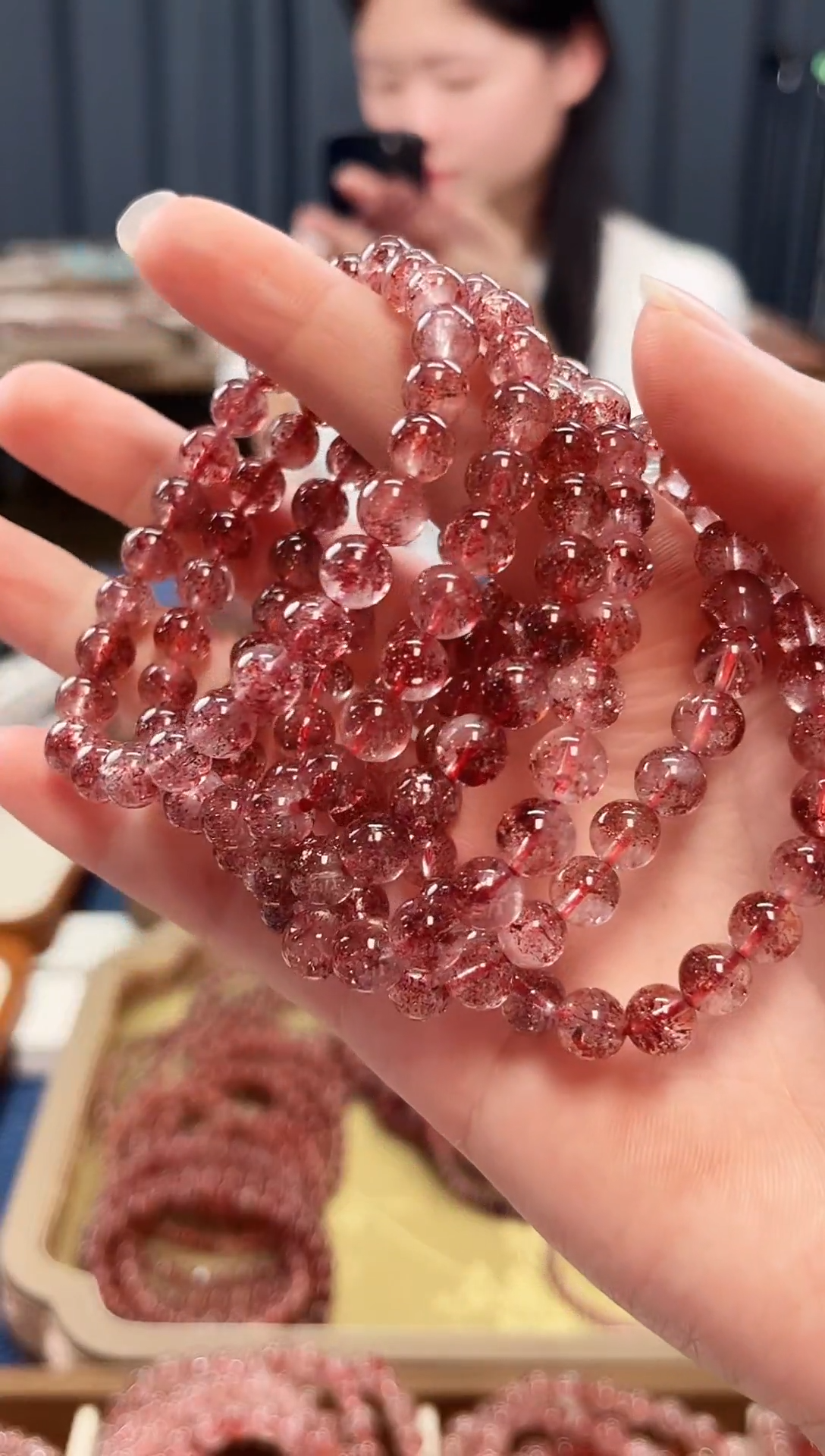 未镶嵌手串水晶金草莓超七单圈手串7mm【多样性发一】