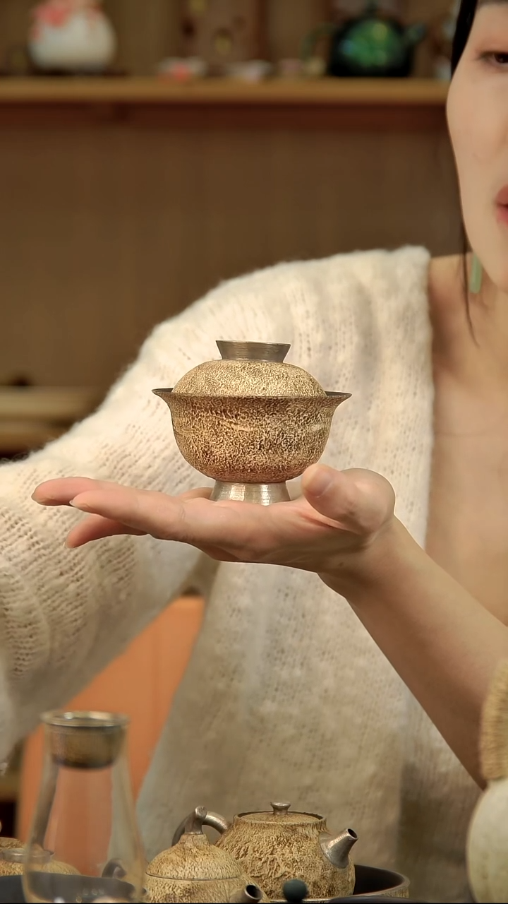 言野手作 粉引仿古小桥盖碗