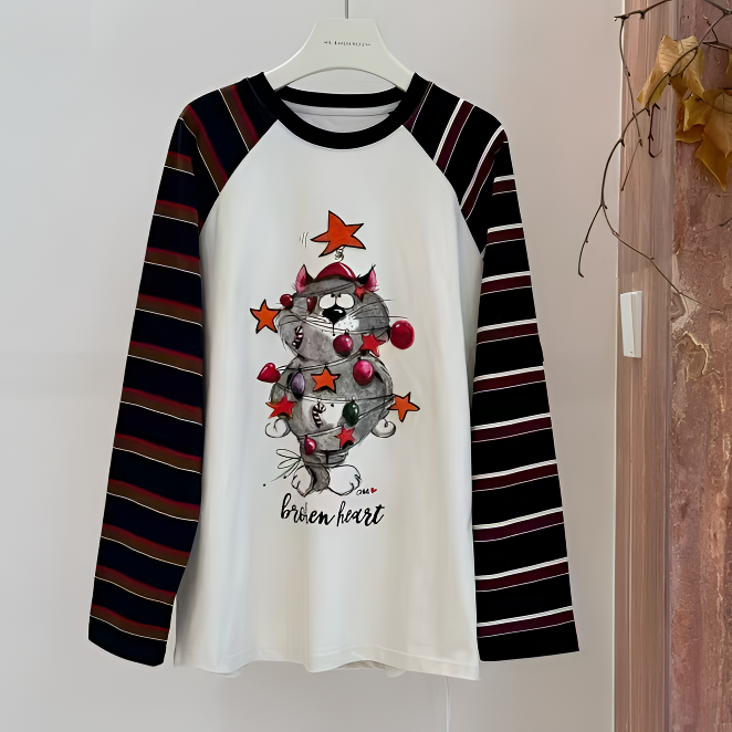 BLX--1217（深圳出品）25早春新款小众设计款条纹拼接上衣