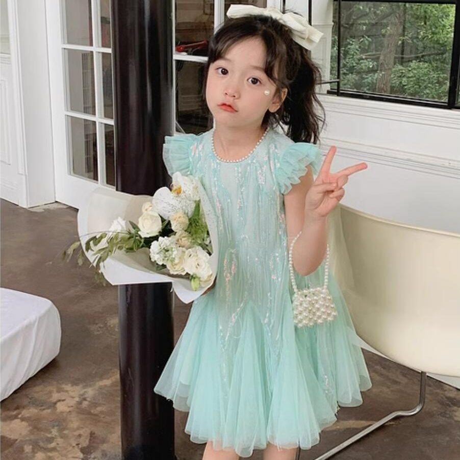 高定冰心绿亮片流苏仙女裙 K1100  100 Q3