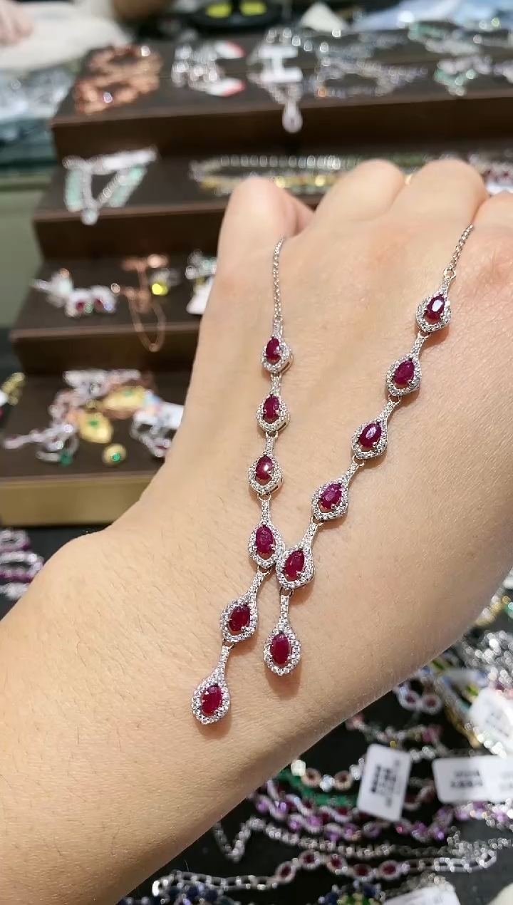 【闪购商品】红宝石颈饰银S925镶嵌项链