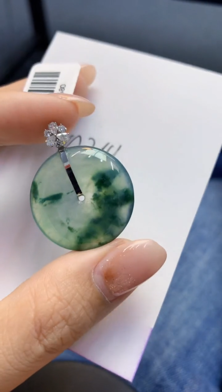 颈饰18K金镶嵌翡翠天然A货缅甸翡翠百元以上9元证书费自理