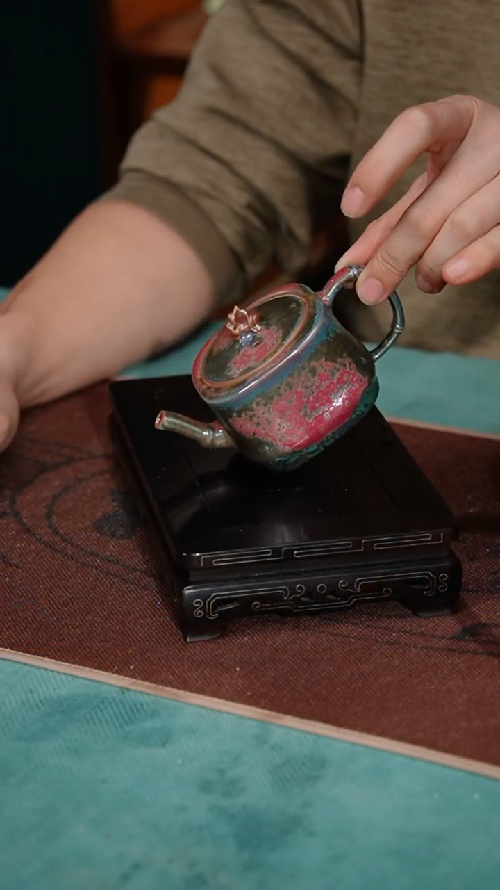 【闪购商品】231-1四方竹石壶（炉钧釉 窑变随机）