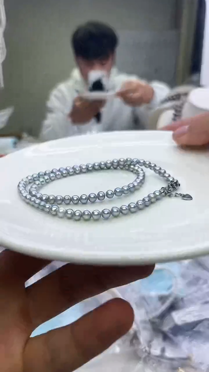 未镶嵌项链淡水珍珠灰色系下面项链