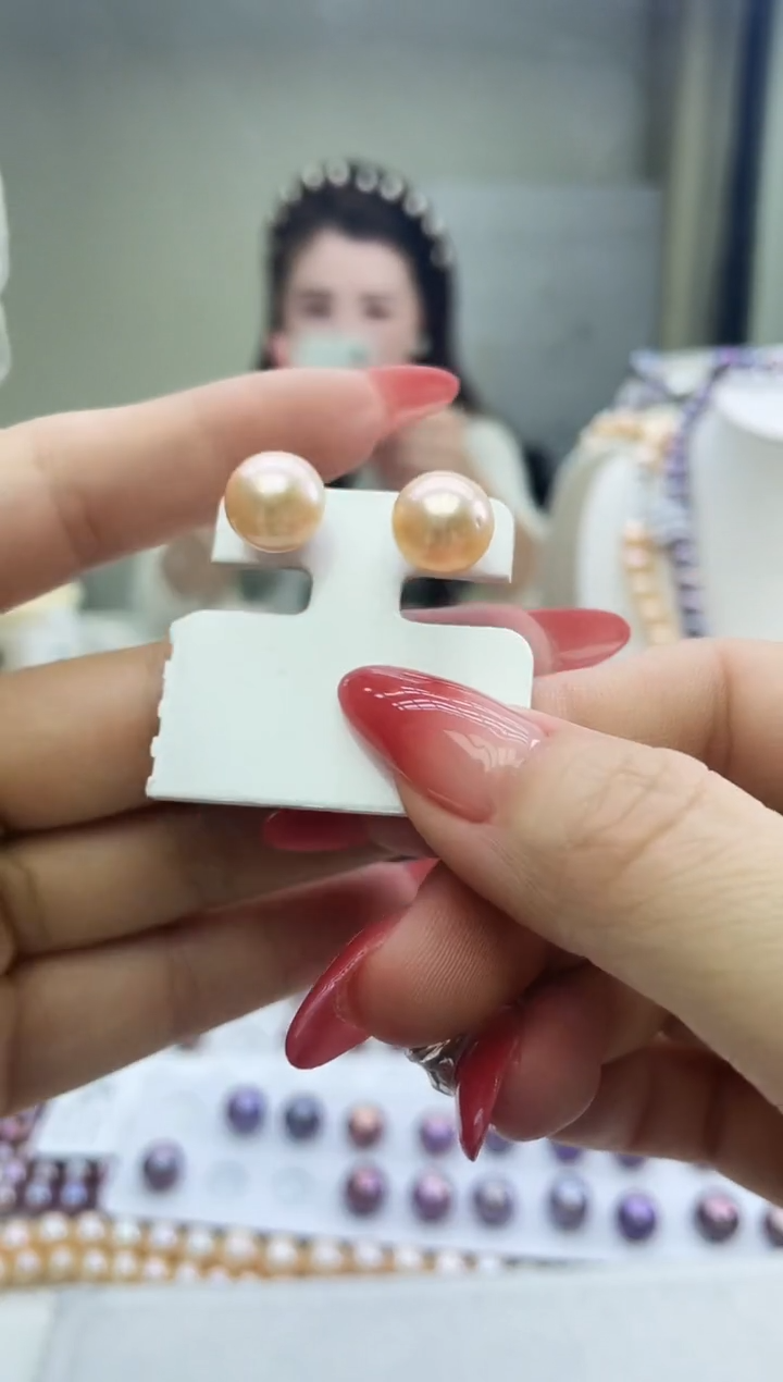 未镶嵌耳饰淡水珍珠中国红耳饰