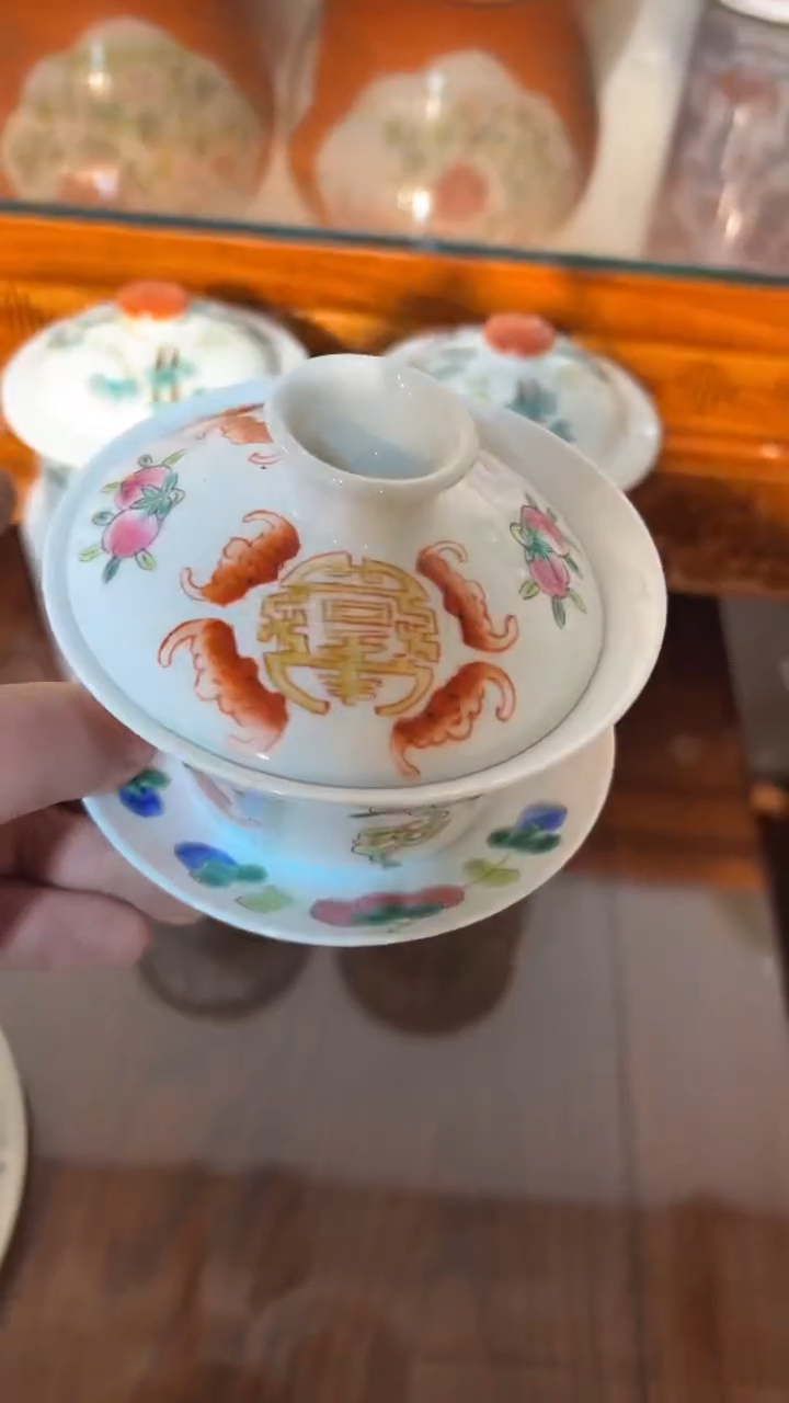 摆件瓷摆件瓷摆件五福盖碗