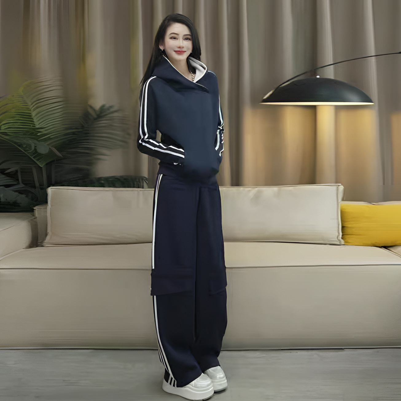 秋款上新上衣新款撞色条纹拼接设计感显瘦简约连帽卫衣百搭洋气