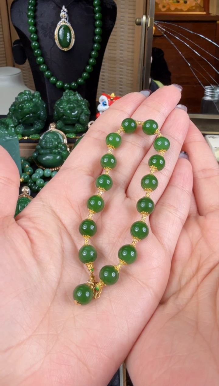 【闪购商品】和田玉（碧玉）手链18K金镶嵌 