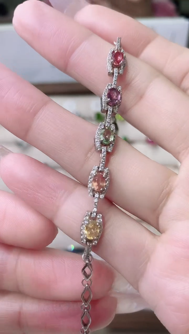 【闪购商品】彩色蓝宝石手链银S925镶嵌42-1