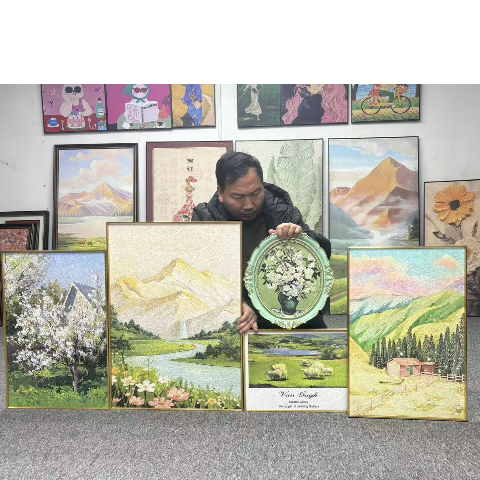 原木风客厅挂画沙发背景墙绿色系壁画日照金山奶油风装饰画500