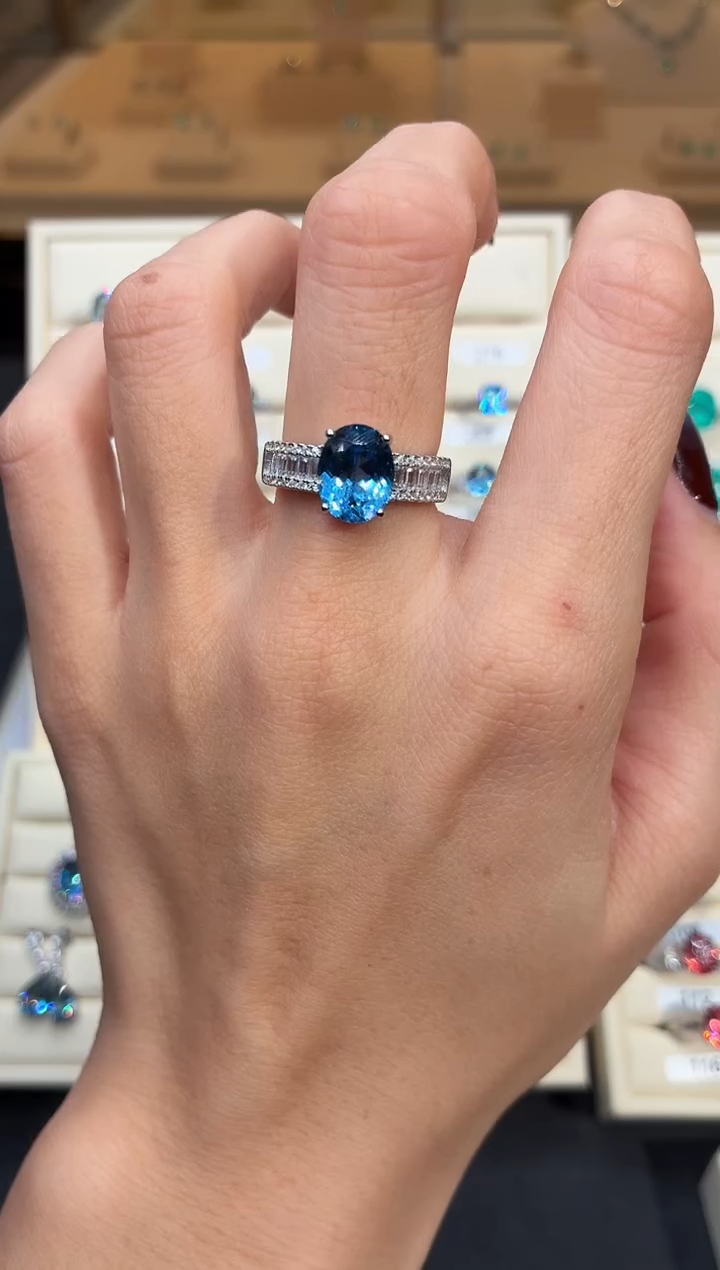 银S925镶嵌戒圈海蓝宝石00000