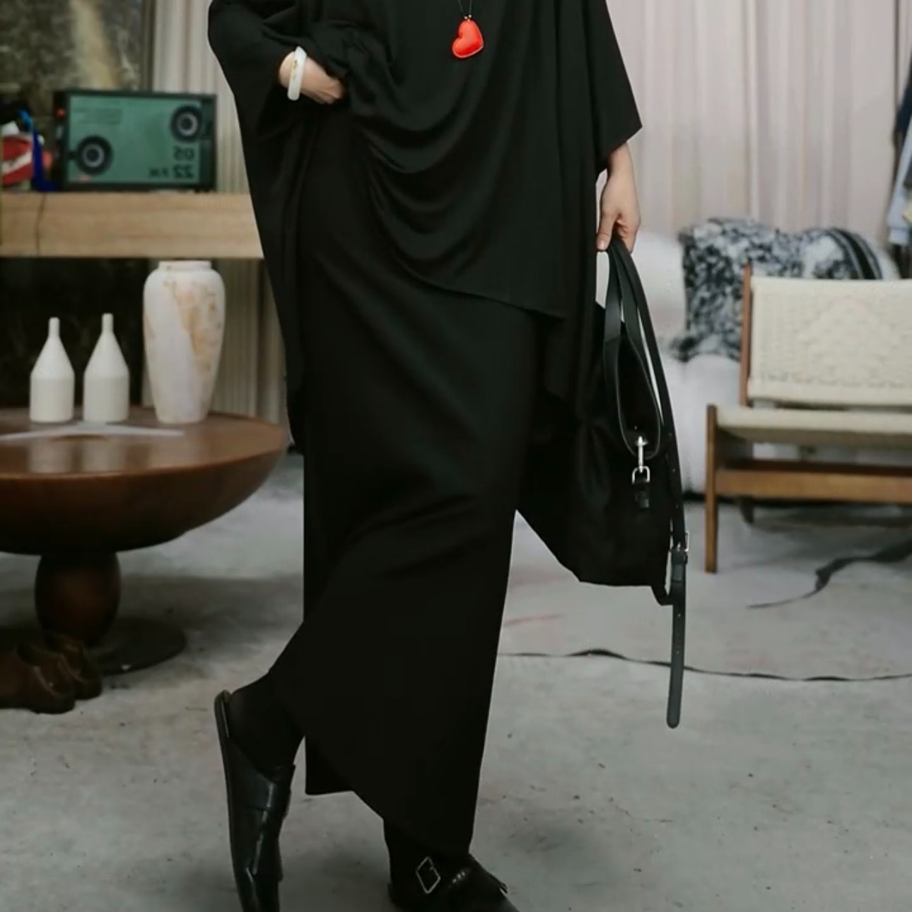 infobyfive福利秋冬黑暗系后开叉及地长裙半身裙一店NF0508048