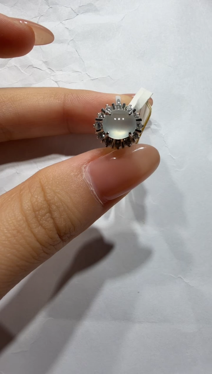 银S925镶嵌戒指翡翠缅甸A货翡翠戒指