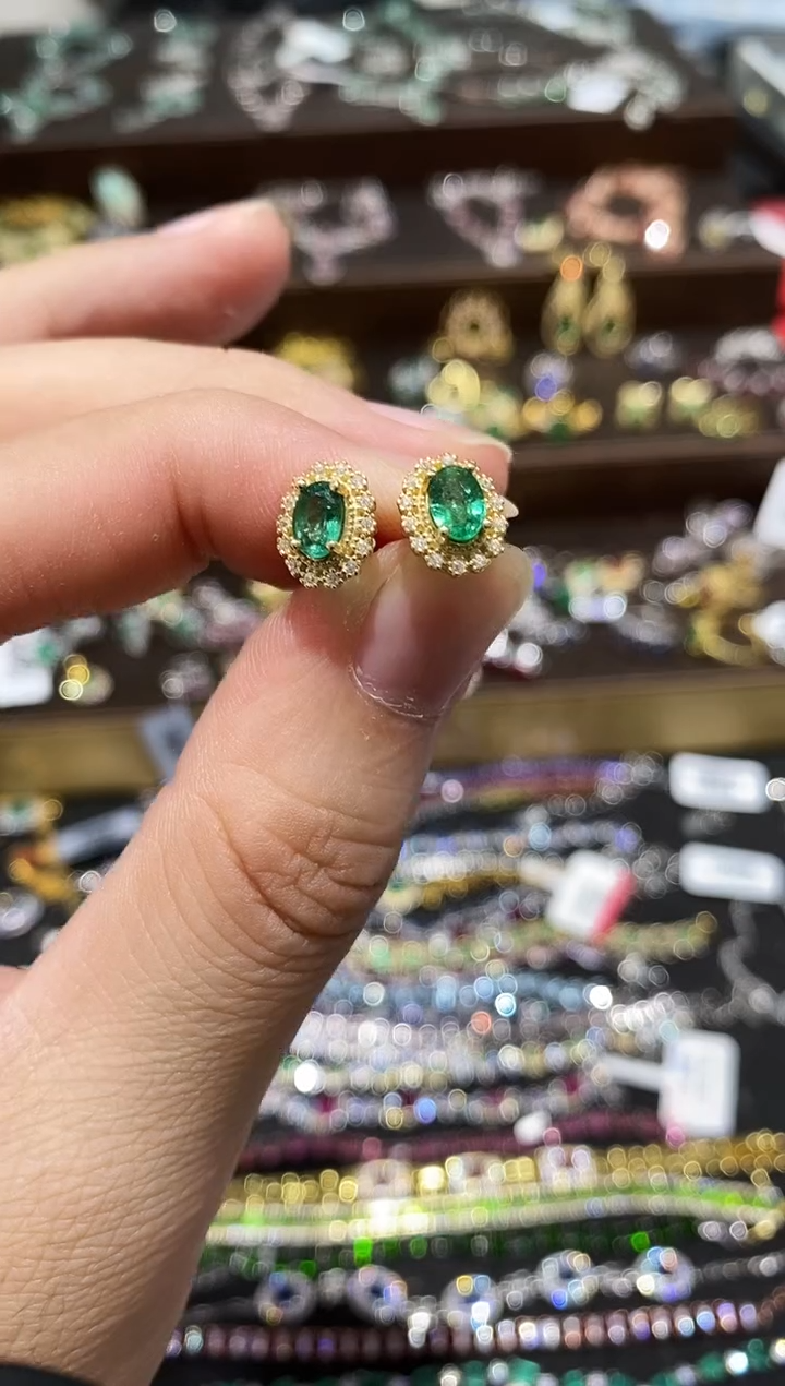 【闪购商品】祖母绿耳饰银S925镶嵌耳饰