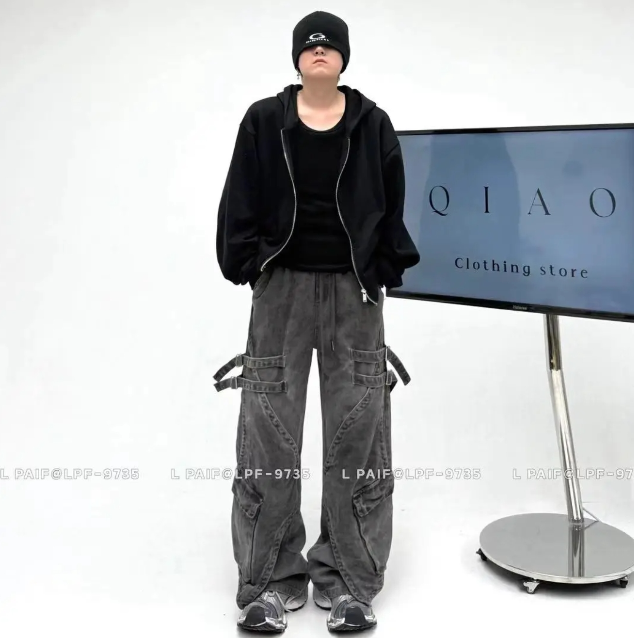 水洗长裤美式休闲风男牛仔裤阔腿裤无弹秋冬