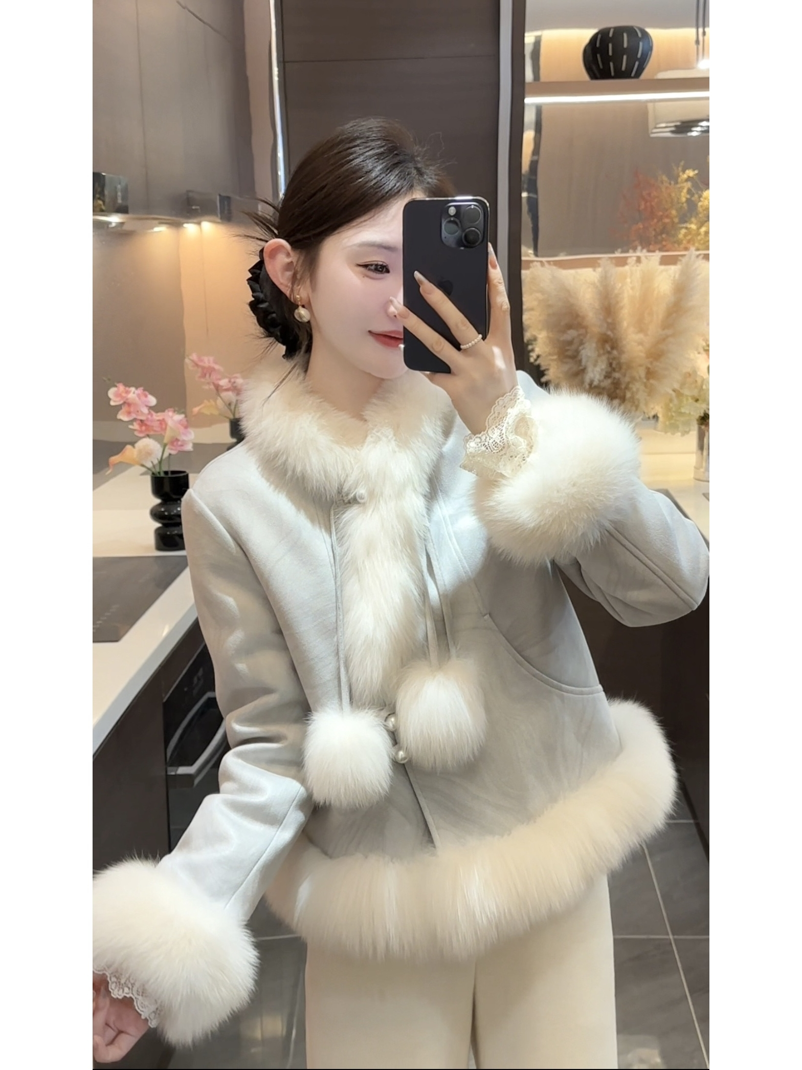 【周粥】【雪球】2025冬季新款狐狸毛麂皮羽绒服真毛皮草预JJQ5PC6510