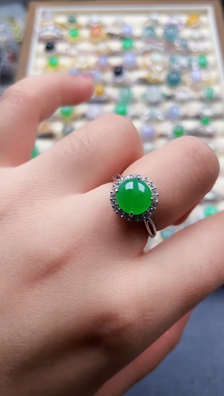 银S925镶嵌戒指翡翠666