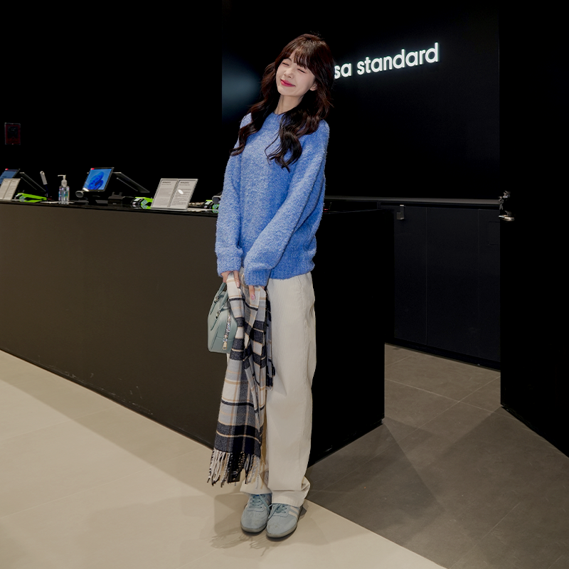 韩国25秋冬女士混纺简约宽松落肩韩版圆领针织衫musinsa standard