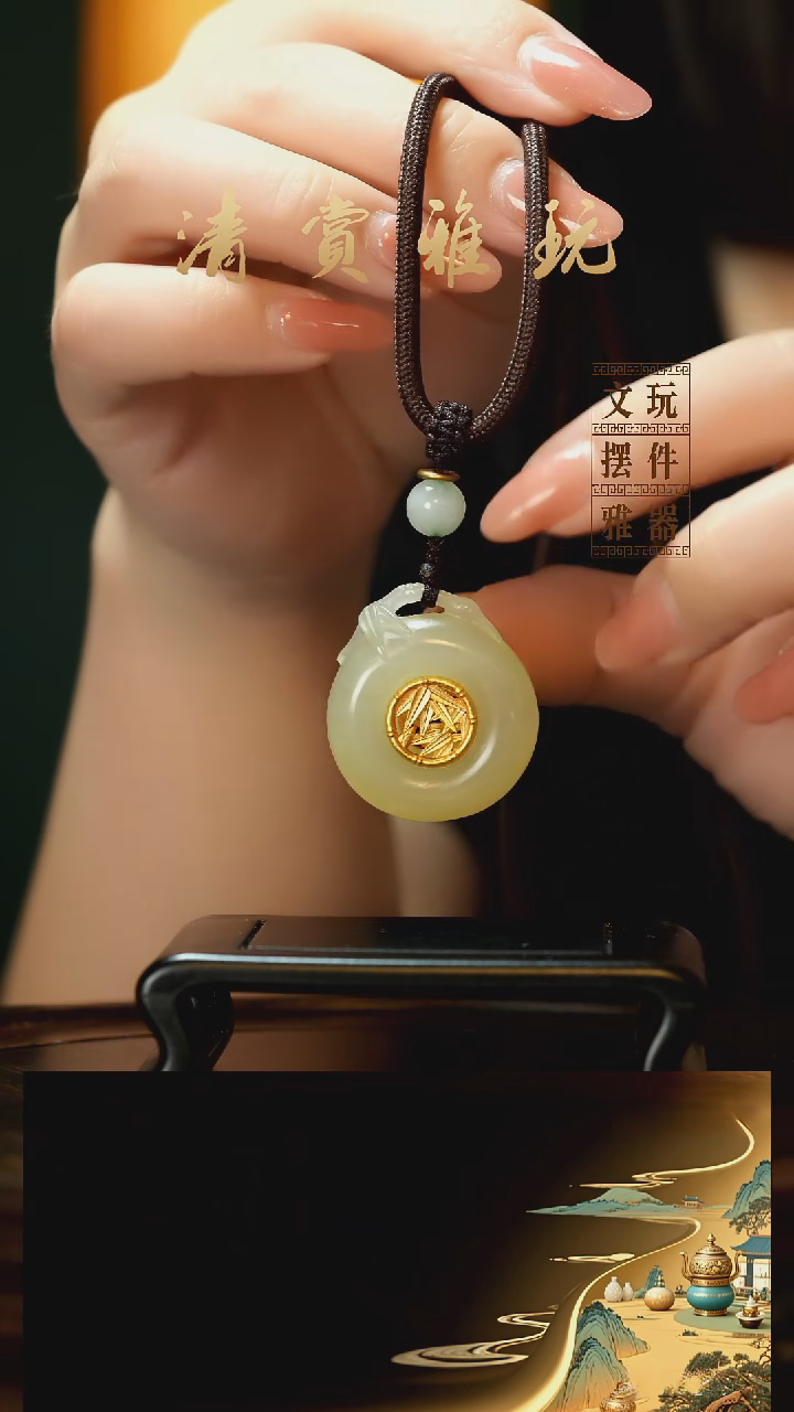 玉《镶嵌平安扣》手把件摆件