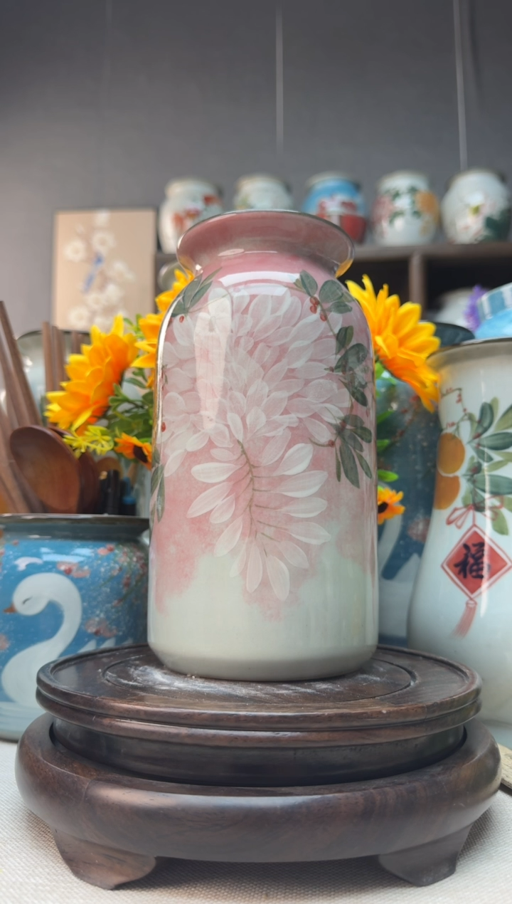 【闪购商品】瓶景德镇手绘陶瓷花瓶底部无孔高20口8左右